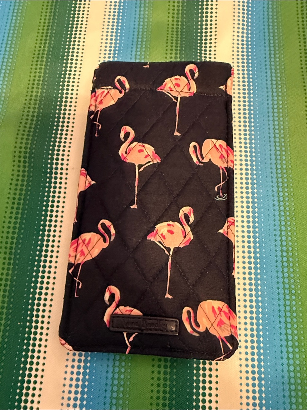 Vera Bradley Black Quilted Glasses Holder with Pink Flamingo Print